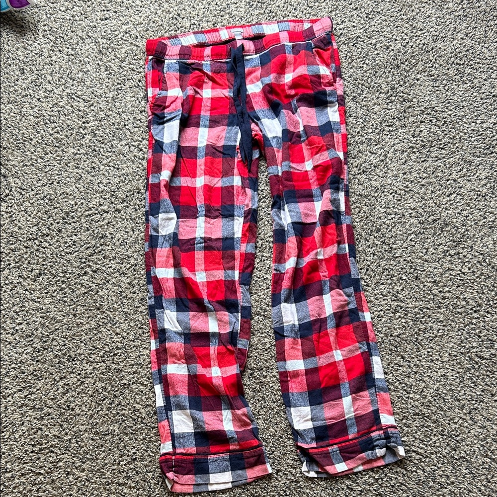 Womens Red, White, and Navy Plaid Pajama Pants - large long